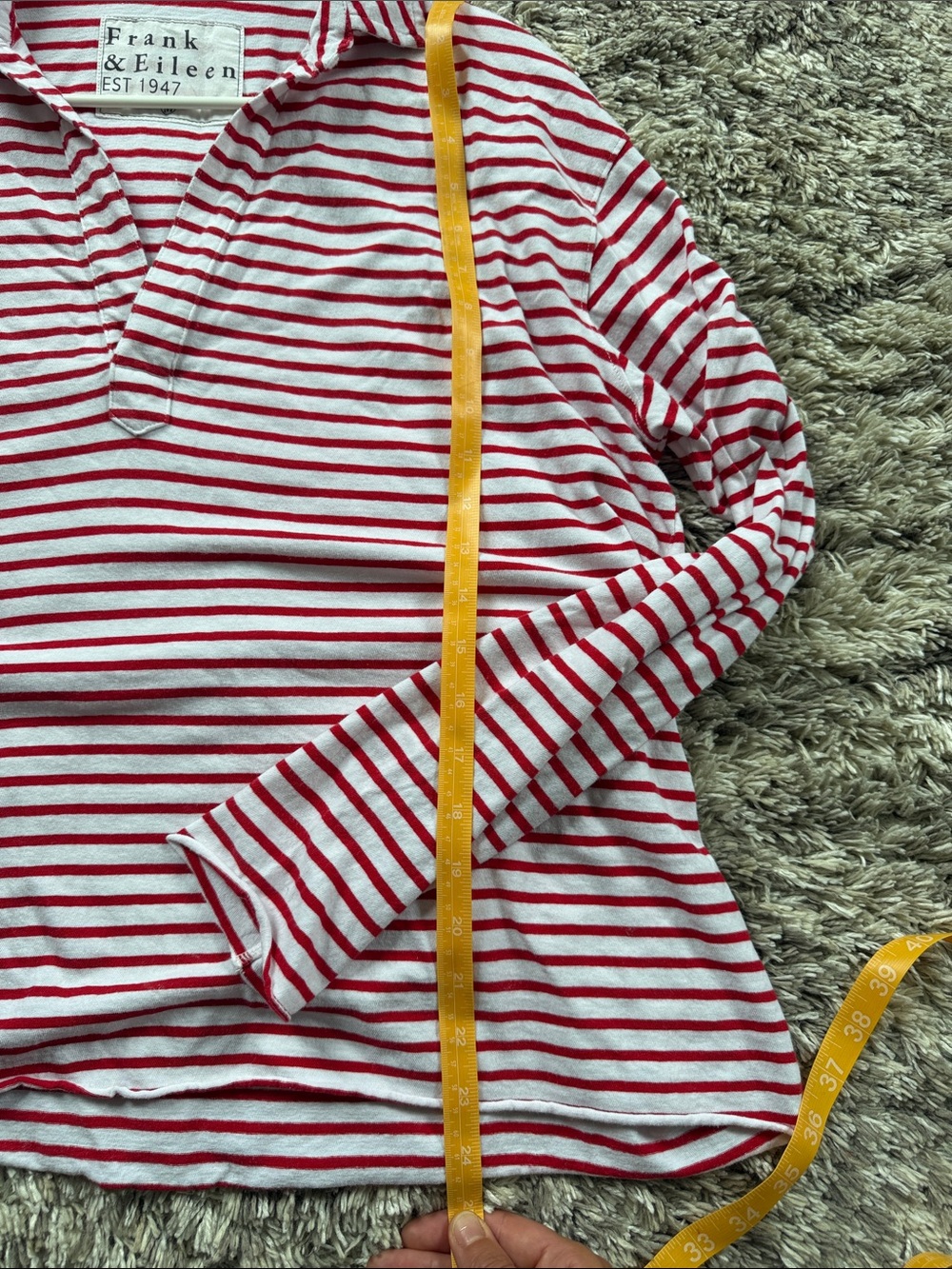 Frank & Eileen Patrick Popover White and Red Striped V-Neck Long Sleeve Top Med - Picture 8 of 9